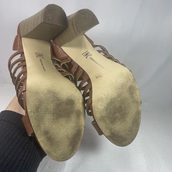 Women’s Brown Leather Open Toe Heels Pump Sz. 7 1/2 INC International Concepts - Picture 11 of 13